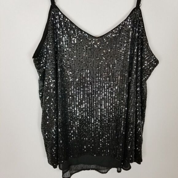 Torrid Women Plus Sophie Sequin Ombre Swing Cami Top Sz 3X Black Party Blouse - Picture 4 of 6